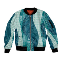 Polynesian Tribal Pattern Patchwork Picturesque Sleeve Zip Bomber Jacket Oceanic LT7 Unisex Blue - Polynesian Pride