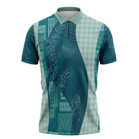 Polynesian Tribal Pattern Patchwork Picturesque Zipper Polo Shirt Oceanic LT7 Blue - Polynesian Pride