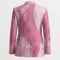 Polynesian Tribal Pattern Patchwork Picturesque Blazer Rose Pink