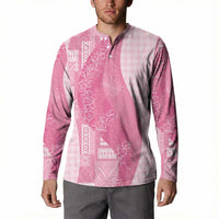 Polynesian Tribal Pattern Patchwork Picturesque Button Sweatshirt Rose Pink LT7 - Polynesian Pride