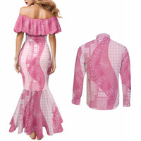Polynesian Tribal Pattern Patchwork Picturesque Couples Matching Mermaid Dress and Long Sleeve Button Shirt Rose Pink LT7 - Polynesian Pride