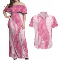 Polynesian Tribal Pattern Patchwork Picturesque Couples Matching Off Shoulder Maxi Dress and Hawaiian Shirt Rose Pink LT7 Rose Pink - Polynesian Pride
