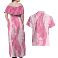 Polynesian Tribal Pattern Patchwork Picturesque Couples Matching Off Shoulder Maxi Dress and Hawaiian Shirt Rose Pink LT7 - Polynesian Pride