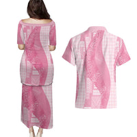 Polynesian Tribal Pattern Patchwork Picturesque Couples Matching Puletasi and Hawaiian Shirt Rose Pink LT7 - Polynesian Pride