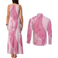 Polynesian Tribal Pattern Patchwork Picturesque Couples Matching Tank Maxi Dress and Long Sleeve Button Shirt Rose Pink LT7 - Polynesian Pride