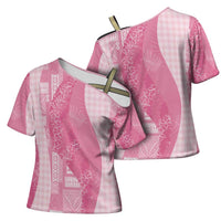 Polynesian Tribal Pattern Patchwork Picturesque Cross Shoulder Shirt Rose Pink LT7 - Polynesian Pride