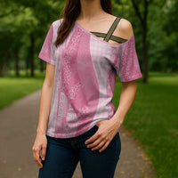Polynesian Tribal Pattern Patchwork Picturesque Cross Shoulder Shirt Rose Pink LT7 - Polynesian Pride