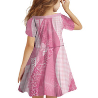 Polynesian Tribal Pattern Patchwork Picturesque Family Matching Off The Shoulder Long Sleeve Dress and Hawaiian Shirt Rose Pink