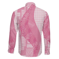 Polynesian Tribal Pattern Patchwork Picturesque Family Matching Off The Shoulder Long Sleeve Dress and Hawaiian Shirt Rose Pink