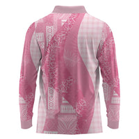 Polynesian Tribal Pattern Patchwork Picturesque Long Sleeve Polo Shirt Rose Pink LT7 - Polynesian Pride