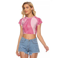 Polynesian Tribal Pattern Patchwork Picturesque Raglan Cropped T Shirt Rose Pink LT7 Female Rose Pink - Polynesian Pride