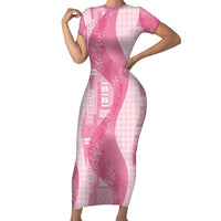 Polynesian Tribal Pattern Patchwork Picturesque Short Sleeve Bodycon Dress Rose Pink LT7 Long Dress Rose Pink - Polynesian Pride