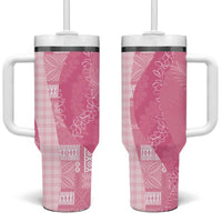 Polynesian Tribal Pattern Patchwork Picturesque Tumbler With Handle Rose Pink LT7 One Size: 40 oz Rose Pink - Polynesian Pride