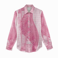 Polynesian Tribal Pattern Patchwork Picturesque Women Casual Shirt Rose Pink LT7 - Polynesian Pride
