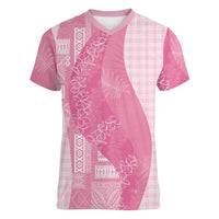 Polynesian Tribal Pattern Patchwork Picturesque Women V-Neck T-Shirt Rose Pink LT7 Female Rose Pink - Polynesian Pride