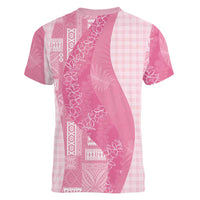 Polynesian Tribal Pattern Patchwork Picturesque Women V-Neck T-Shirt Rose Pink LT7 - Polynesian Pride