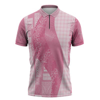 Polynesian Tribal Pattern Patchwork Picturesque Zipper Polo Shirt Rose Pink LT7 Rose Pink - Polynesian Pride