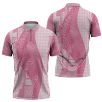 Polynesian Tribal Pattern Patchwork Picturesque Zipper Polo Shirt Rose Pink LT7 - Polynesian Pride