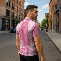 Polynesian Tribal Pattern Patchwork Picturesque Zipper Polo Shirt Rose Pink LT7 - Polynesian Pride