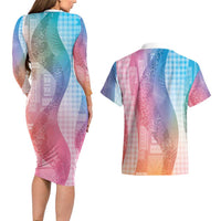 Polynesian Tribal Pattern Patchwork Picturesque Couples Matching Long Sleeve Bodycon Dress and Hawaiian Shirt Holographic LT7 - Polynesian Pride