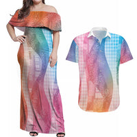 Polynesian Tribal Pattern Patchwork Picturesque Couples Matching Off Shoulder Maxi Dress and Hawaiian Shirt Holographic LT7 Holographic - Polynesian Pride