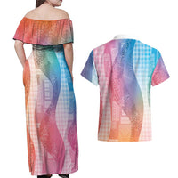 Polynesian Tribal Pattern Patchwork Picturesque Couples Matching Off Shoulder Maxi Dress and Hawaiian Shirt Holographic LT7 - Polynesian Pride