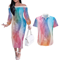 Polynesian Tribal Pattern Patchwork Picturesque Couples Matching Off The Shoulder Long Sleeve Dress and Hawaiian Shirt Holographic LT7 Holographic - Polynesian Pride