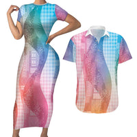 Polynesian Tribal Pattern Patchwork Picturesque Couples Matching Short Sleeve Bodycon Dress and Hawaiian Shirt Holographic LT7 Holographic - Polynesian Pride