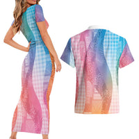 Polynesian Tribal Pattern Patchwork Picturesque Couples Matching Short Sleeve Bodycon Dress and Hawaiian Shirt Holographic LT7 - Polynesian Pride