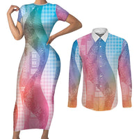 Polynesian Tribal Pattern Patchwork Picturesque Couples Matching Short Sleeve Bodycon Dress and Long Sleeve Button Shirt Holographic LT7 Holographic - Polynesian Pride