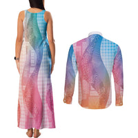 Polynesian Tribal Pattern Patchwork Picturesque Couples Matching Tank Maxi Dress and Long Sleeve Button Shirt Holographic LT7 - Polynesian Pride