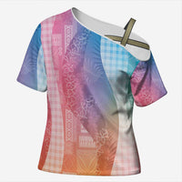 Polynesian Tribal Pattern Patchwork Picturesque Cross Shoulder Shirt Holographic LT7 Female Holographic - Polynesian Pride