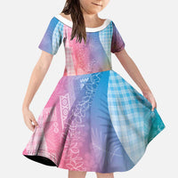 Polynesian Tribal Pattern Patchwork Picturesque Family Matching Mermaid Dress and Hawaiian Shirt Holographic LT7 Daughter's Dress Holographic - Polynesian Pride