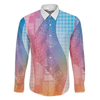 Polynesian Tribal Pattern Patchwork Picturesque Family Matching Mermaid Dress and Hawaiian Shirt Holographic LT7 Dad's Shirt - Long Sleeve Holographic - Polynesian Pride