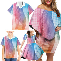 Polynesian Tribal Pattern Patchwork Picturesque Family Matching Off Shoulder Short Dress and Hawaiian Shirt Holographic LT7 - Polynesian Pride