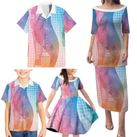 Polynesian Tribal Pattern Patchwork Picturesque Family Matching Puletasi and Hawaiian Shirt Holographic LT7 - Polynesian Pride