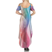 Polynesian Tribal Pattern Patchwork Picturesque Family Matching Summer Maxi Dress and Hawaiian Shirt Holographic