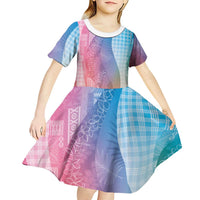 Polynesian Tribal Pattern Patchwork Picturesque Kid Short Sleeve Dress Holographic LT7 - Polynesian Pride