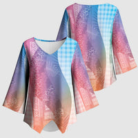 Polynesian Tribal Pattern Patchwork Picturesque Kimono Sleeve Blouse Holographic LT7 - Polynesian Pride