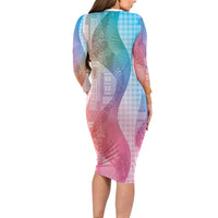 Polynesian Tribal Pattern Patchwork Picturesque Long Sleeve Bodycon Dress Holographic LT7 - Polynesian Pride