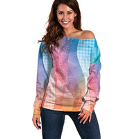 Polynesian Tribal Pattern Patchwork Picturesque Off Shoulder Sweater Holographic LT7 Women Holographic - Polynesian Pride