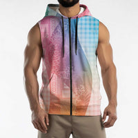 Polynesian Tribal Pattern Patchwork Picturesque Sleeveless Zip Hoodie Holographic LT7 - Polynesian Pride