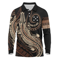 Personalized Solomon Islands Crocodile Long Sleeve Polo Shirt Hapi Isles - Independence Anniversary