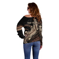 Personalized Solomon Islands Crocodile Off Shoulder Sweater Hapi Isles - Independence Anniversary