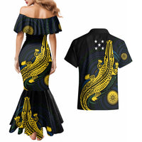 Personalized Solomon Islands Independence Anniversary Couples Matching Mermaid Dress and Hawaiian Shirt Crocodile Mix Tapa