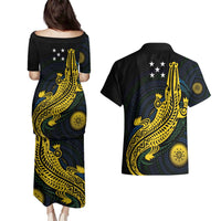 Personalized Solomon Islands Independence Anniversary Couples Matching Puletasi and Hawaiian Shirt Crocodile Mix Tapa