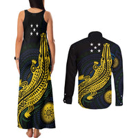 Personalized Solomon Islands Independence Anniversary Couples Matching Tank Maxi Dress and Long Sleeve Button Shirt Crocodile Mix Tapa