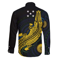 Personalized Solomon Islands Independence Anniversary Family Matching Off Shoulder Maxi Dress and Hawaiian Shirt Crocodile Mix Tapa