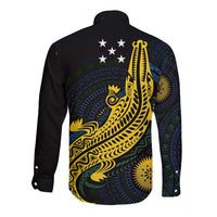Personalized Solomon Islands Independence Anniversary Long Sleeve Button Shirt Crocodile Mix Tapa