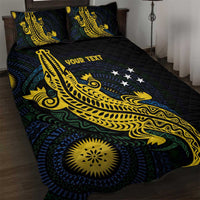 Personalized Solomon Islands Independence Anniversary Quilt Bed Set Crocodile Mix Tapa